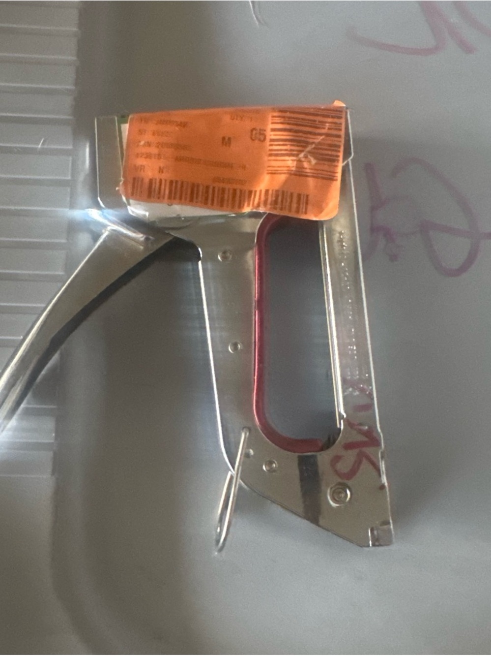 Heavy-Duty Silver Staple Gun with Red Accent
